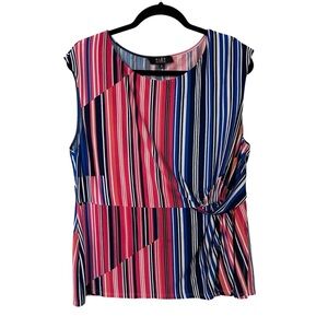 Alex Marie Women’s Sleeveless Multicolor Striped Side Ruched Blouse Sz XL GUC